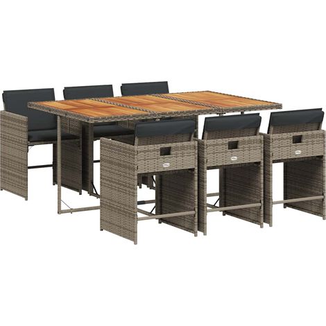Maison Exclusive - 7-tlg. Garten-Essgruppe mit Kissen Grau Poly R