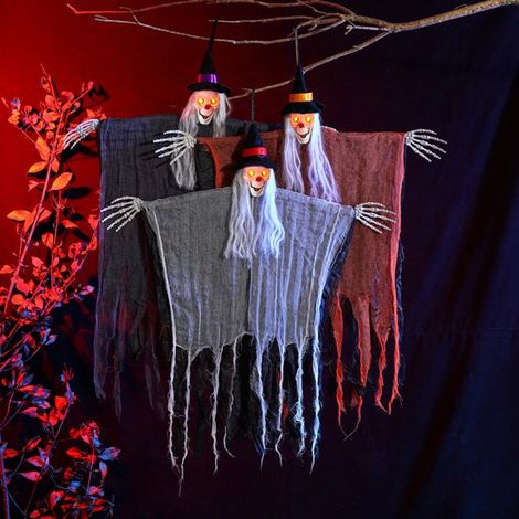 3 piezas de espeluznantes decoraciones colgantes de calaveras y fantasmas para Halloween，para uso interior y exterior (1/2)