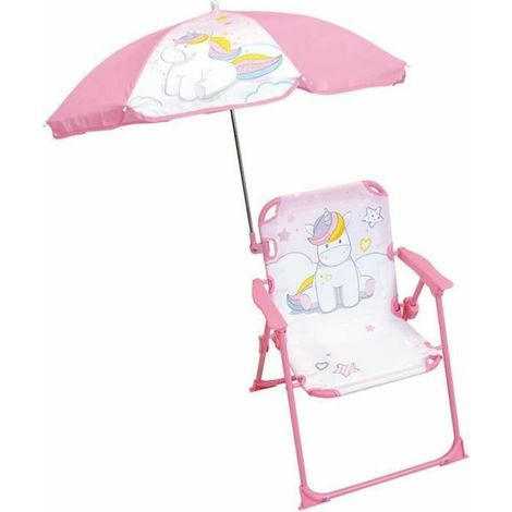 FUN HOUSE Unicorn Camping silla plegable con sombrilla - H.38.5 x W.38.5 x D.37.5 cm + sombrilla ø 65 cm - Para niños