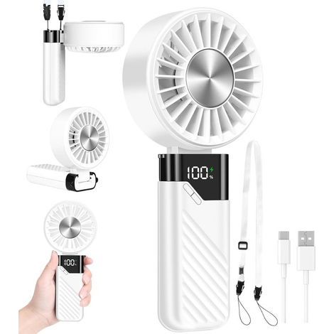Tragbarer, per USB aufladbarer Mini-Taschenventilator mit 4000-mAh-Akku, faltbar, für Büro oder Freizeit, Farbe: Weiß (1/5)