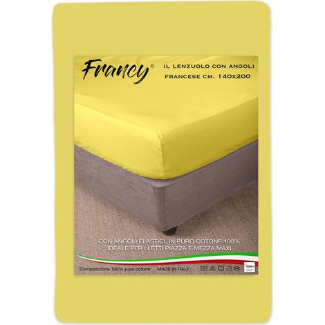 LENZUOLO FRANCY CON ANGOLI GIALLO FRANCESE 1 PIAZZA E MEZZA GRANDE MAXI (1/3)