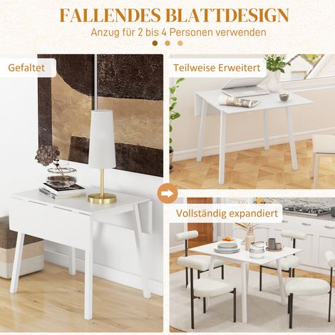 Table de salle à manger pliante blanche 110x86x75 cm, table de cuisine extensible 2 volets escamotables (1/4)