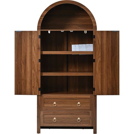 Vitrine aus MDF in Nussbaumoptik mit Türen in Rattanoptik, 80 x 40 x 180 cm (1/5)