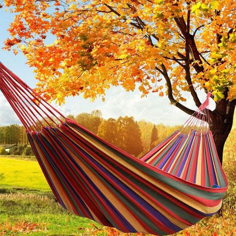 Hängematte aus Canvas, 190 x 80 cm, Gesamtlänge 190 cm, Tragkraft 100 kg, komfortable Outdoor-Hängematte, rot-gestreifte Reisehängematte, ideal für Outdoor-Aktivitäten wie Camping, Balkon, Garten und 