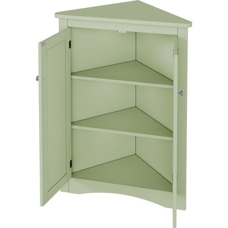 Armoire d'angle verte, 61,5x80 cm, 2 portes, 3 étagères, MDF laqué, compacte, idéale pour salle de bains, cuisine ou salon (1/5)
