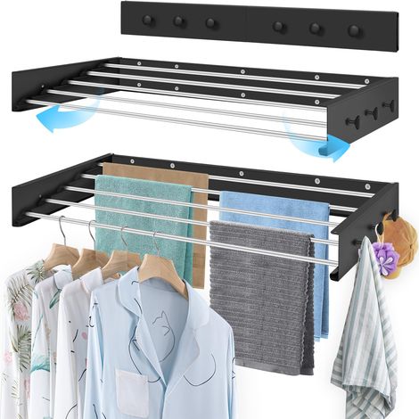 Étendoir à linge mural extensible - 80 cm - Noir (1/5)