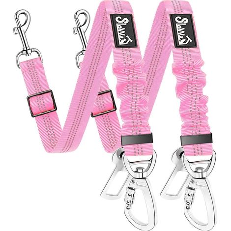 2x Hundesicherheitsgurt Auto mit Ruckdämpfung, verstellbar, Rosa (1/5)