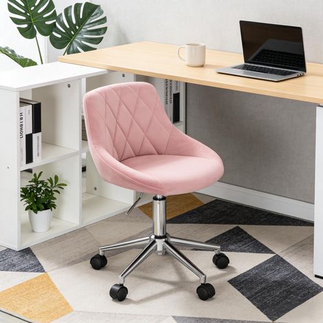 Chaise de bureau pivotante à roulettes réglable en hauteur, en velours rose (1/5)