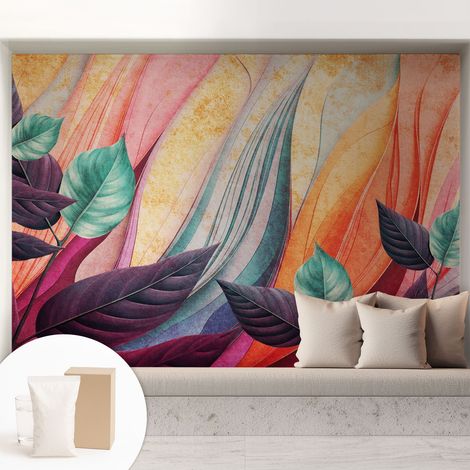 Tapete Dekorative Vliestapete mit Klebe für Wand - Mustertapete - moderne Einrichtung - für Büro Abstrakte Blätter 208x146 cm (1/5)