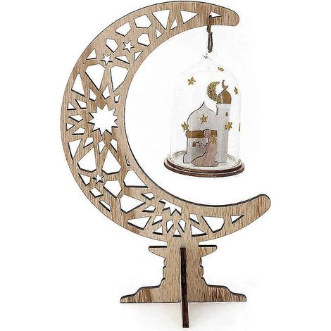 Lanterne en bois en forme de lune, artisanat, décorations pour la maison, cadeaux et décorations artisanales (Lune étoilée jaune) (1/5)