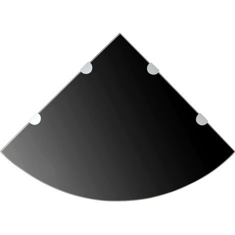 Lot de 2 Étagères d'angle Étagère mural Meuble de rangement Meuble Étagère et supports chromés Verre Noir 45x45 cm 56827
