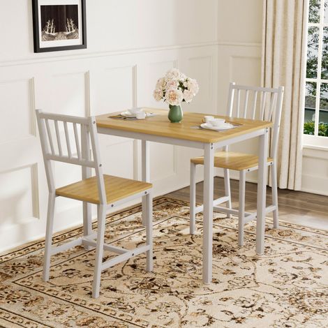 Mesa comedor compacta alta con bancos natural blanco OKMYHOME (1/5)