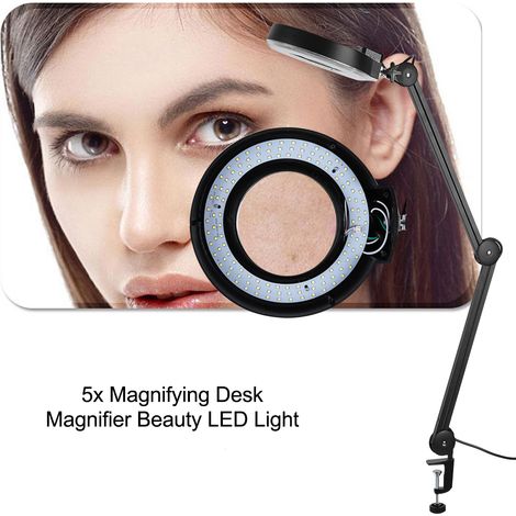 Lampe loupe de bureau LED grossissante 5x avec pince, pour tatouage et cosmétiques, couleur noire.