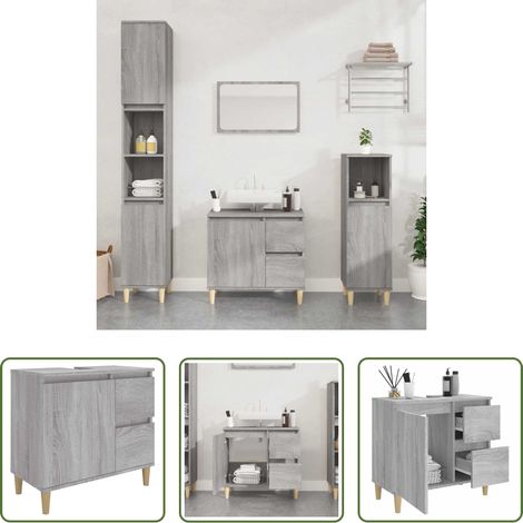 Holzschrank - Badschrank Grau Sonoma 65x33x60 cm Holzwerkstoff (1/5)