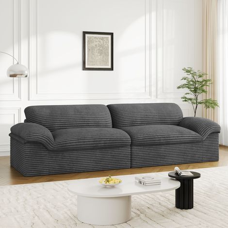 Canapé modulable compressé 3 Places en Velours Côtelé,Design scandinave,Sans assemblage,Mousse haute densité,260x103x80cm,Gris
