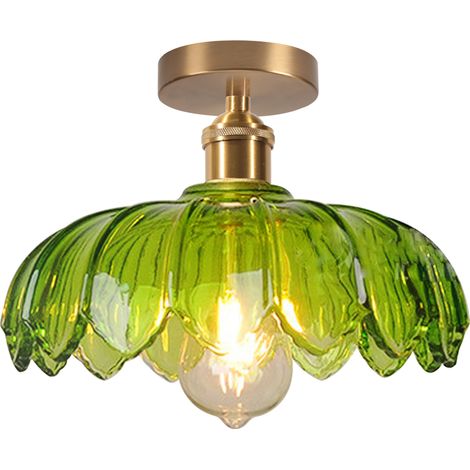 Plafonnier En Verre Lampe De Plafond En Cristal Plafonnier Rétro Lustre Moderne E27 Pour Couloir Cuisine Salle À Manger Vert