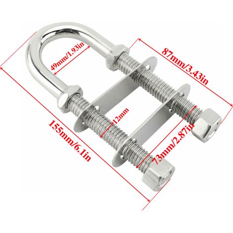 Stainless steel U-bolts M8 M10 M12 with double clasp heads, washers, saddle rings, anti-slip rings, marine rigging nuts - M12155mm - marine bolts (1/4)