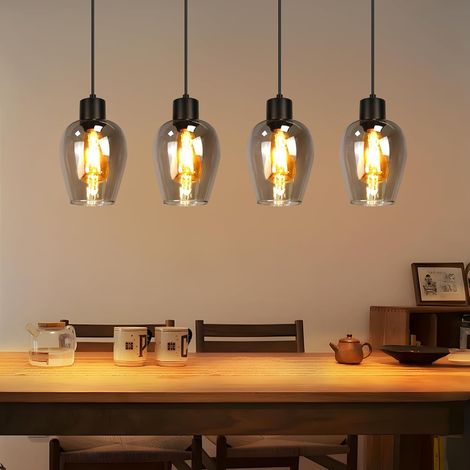 GBLY Lampada A Sospensione 4 Luci Nero E27 Vintage Vetro Per Tavolo Da Pranzo Sala Da Pranzo Isola Di Cucina Hotel Soggiorno Senza Lampada (1/5)