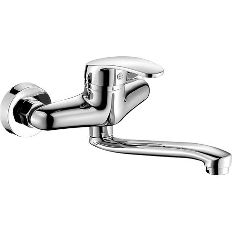 Robinet mural pivotant à 360° en acier inoxydable - Robinet de cuisine mural - Bras pivotant de 25 cm - Robinet de cuisine - Mitigeur monocommande froid et chaud - Pour montage mural (1/5)