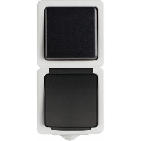 Tekno Einpoliger Schalter + Steckdose mit Kontaktverschluss vertikal 10AX/16A 250V grau IP54 25361 (1/4)