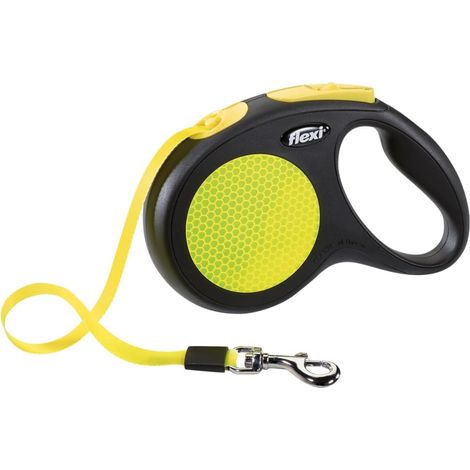 Flexi New NEON, Gurt, schwarz/neon 5 m Amarillo, Negro Perro Correa retráctil