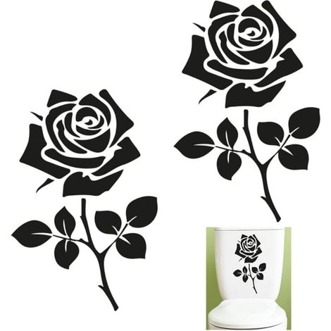 2 Pcs Toilettes Fleurs Décalcomanie, Fleur Toilette Autocollants Mur Art Stickers Muraux Amovible Salle De Bains Home Room Decor Pratique et Populaire (1/4)