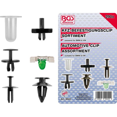 BGS  Assortimento clip  fissaggio auto  per BMW  / VW  290 pz.  - 9042