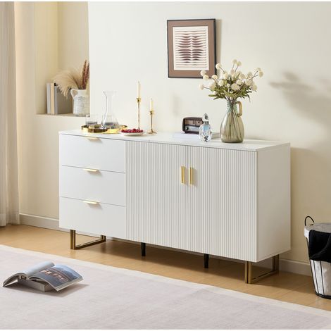 Buffet enfilade 160x40 cm 2 portes 3 tiroirs blanc OKMYHOME (1/5)