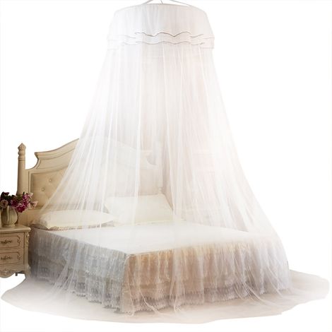 Voilage rond respirant en dentelle de style princesse, moustiquaire pour lit blanc (1/5)