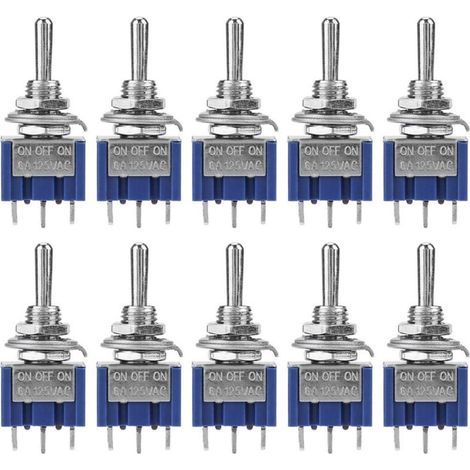 Lot de 10 interrupteurs à bascule 6A 125VAC – Interrupteur 3 positions 3 broches – Diamètre bouton 6 mm pour projets électroniques (1/5)