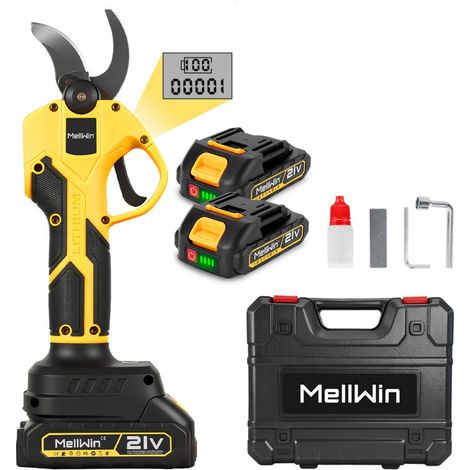 Sécateur Électrique Sans fil 30mm,avec Écran numérique et 2x2.0Ah Batteries pour la Taille, Le Jardinage, Les Arbres fruitiers et Le vignoble