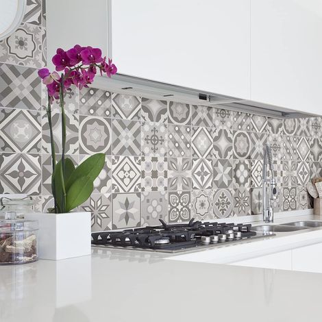 Sticker Mural Carrelage adhésif Cuisine Salle de Bain - 24 Stickers Carreaux DE Ciment AZULEJOS - 24stickers10x10cm (1/5)