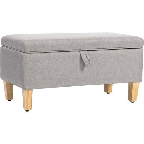 GagaBanc de rangement, bout de lit, repose-pieds rembourré en lin avec pieds en bois de caoutchouc, 71x37x36cm, gris clair (1/5)