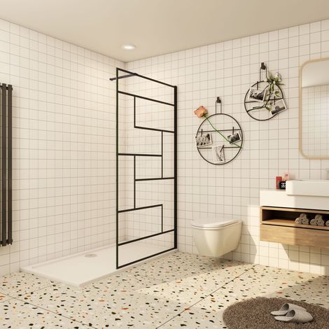 Paroi de Douche 140x200cm - Verre Anticalcaire 8mm Noir Mat - avec une de barre de fixation horizontal 90cm