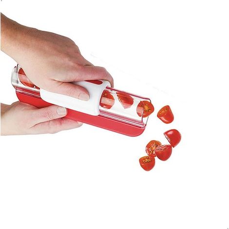 Affettatrice per frutta, fetta di pomodoro/uvetta/ciliegia, utensili da cucina per frutta e decorazione della cucina, affettatrice per verdura, utensile da cucina, 1 pezzo rosso, 20x7,5x7 cm (1/5)