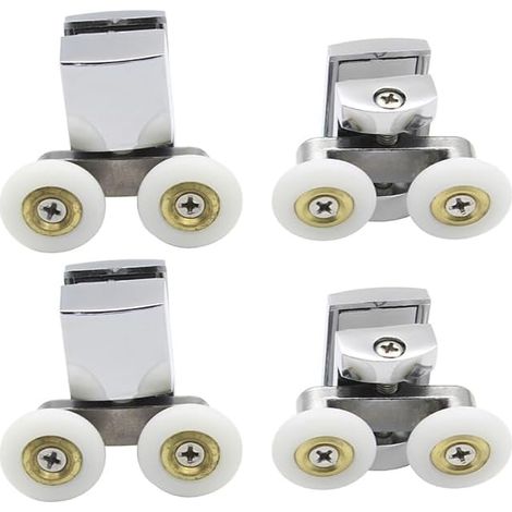 Lot de 2 rouleaux de porte de douche en alliage de zinc massif de 23 mm de diamètre, roues doubles pour porte de douche, cabine de douche, pièces de rechange pour porte de douche (1/5)
