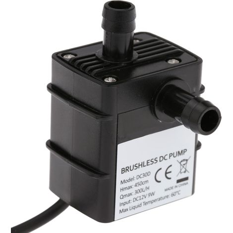 Bomba sumergible Decdeal sin escobillas (CC), 12 V, 300 l/h, IP68, negra, ABS, para acuario (1/5)