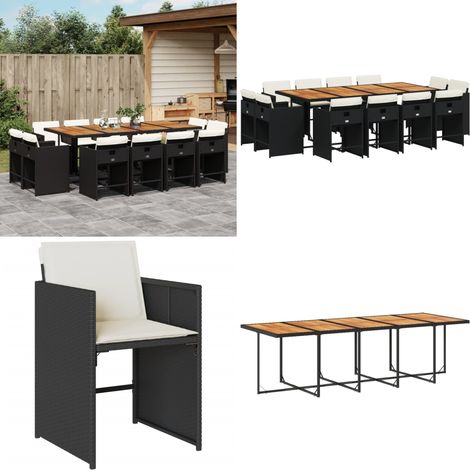 Set comedor de jardín con cojines 13 pzas ratán sintético negro - Sillas de jardín - Cojines para sillas
