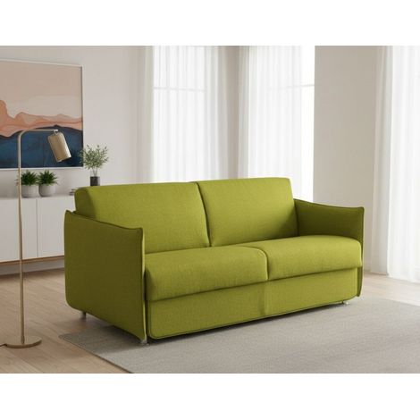 Dmora - Sofá fijo 2 plazas Varedo, Sofá lineal para salón, acolchado, desenfundable, calidad 100% Made in Italy, 180x95 h90 cm, Verde (1/4)
