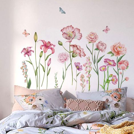 Stickers Muraux Fleur de Jardin Boho Autocollant Mural Floral Plante Bohème Décoration Murale Chambre Enfants Bébé Salon TV Mur (1/4)