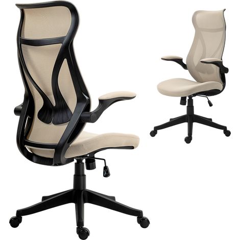 Chaise bureau beige accoudoirs rabattables dossier inclinable réglable hauteur confort bureau télétravail