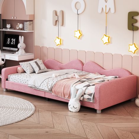 Bett Kinderbett Schlafsofa 90x200 Polster rosa OKMYHOME (1/5)