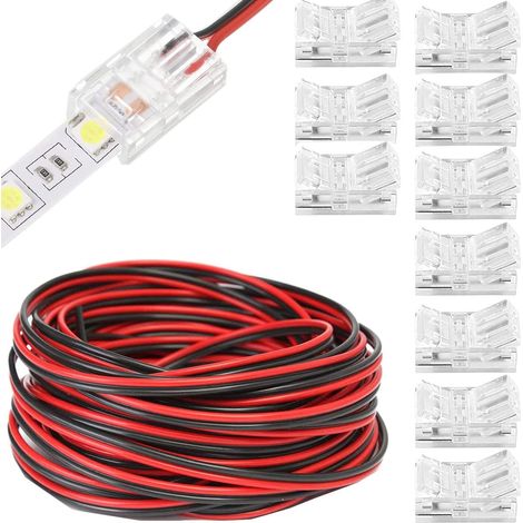 Kit de conectores para luces LED RGB 3528 2835 de 2 pines y 8 mm, incluye un cable de extensión LED de 20 m y un conector sin espacios para una conexión rápida de tiras LED de 8 mm al cable. (1/5)