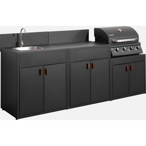 Cocina exterior de 3 módulos de acero con barbacoa de gas de 4 quemadores