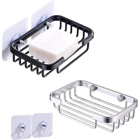 MINKUROW Seifenschalen, selbstklebend/ohne Bohren, 2 Stück Aluminium-Duschseifenbox mit Saugnapf, Stahl, Seifenschalenhalter für Badezimmer, Toilette, Dusche, Küche, selbstklebend, ohne Bohren, 13 x 9 (1/5)