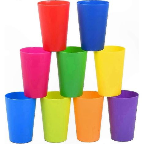 Ensemble de 9 gobelets empilables en plastique réutilisable pour enfants, 160 ml chacun, colorés et pratiques pour boissons et jeux. (1/5)