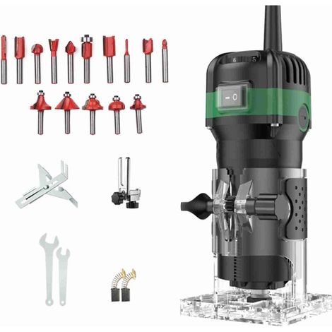 Défonceuse électrique 800 W, pour le travail du bois, coupe à la main, avec 15 embouts de 6,35 mm (1/5)