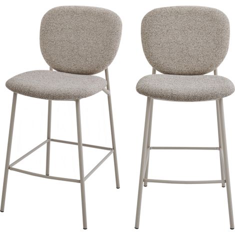 Lot de 2 tabourets de bar en tissu pieds beiges H65cm - Marron chiné - Dalby (1/5)