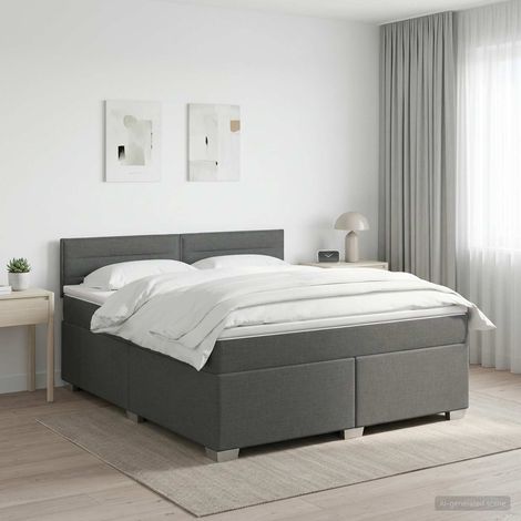 vidaXL Lit boxspring avec matelas Gris foncé 160 x 200 cm Tissu