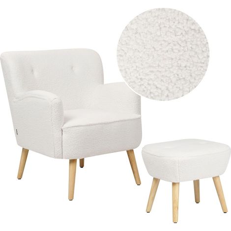 Poltrona moderna Boho Set di poggiapiedi imbottiti con bottoni e gambe inclinate Bianco modello solido Boucle Tumba